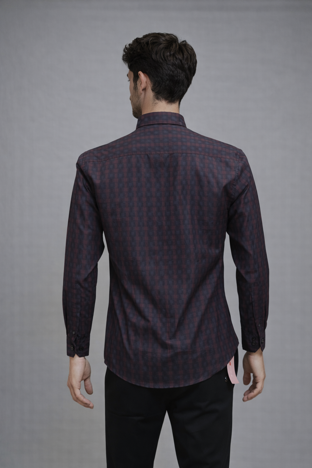 36 CF Dobby Checks Maroon-Navy Blue Slim Fit Shirt