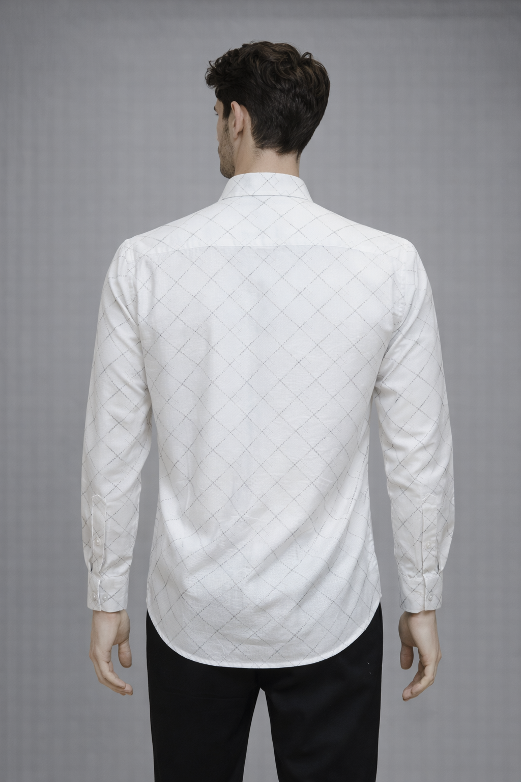 17 CF Dobby Print White Gray Slim Fit Shirt