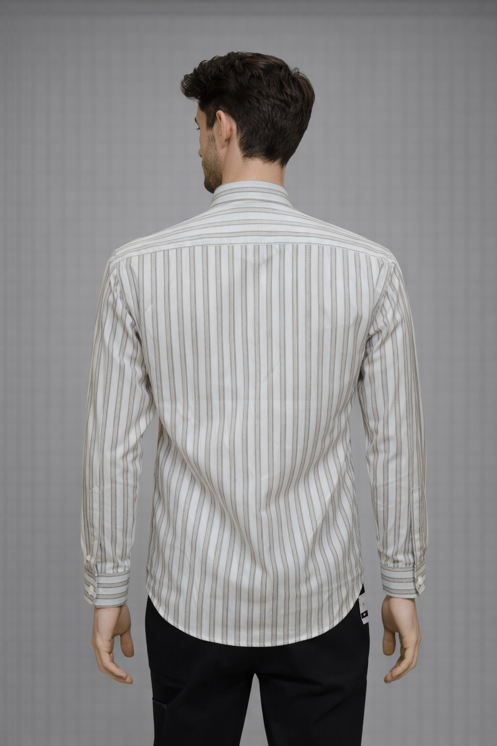 27 CF Twill-Stripe Grey Brown Slim Fit Shirt
