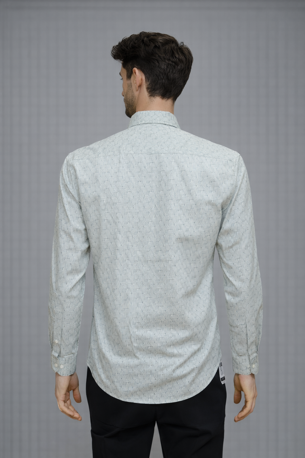 43 CF Satin Print Silver Slim Fit Shirt