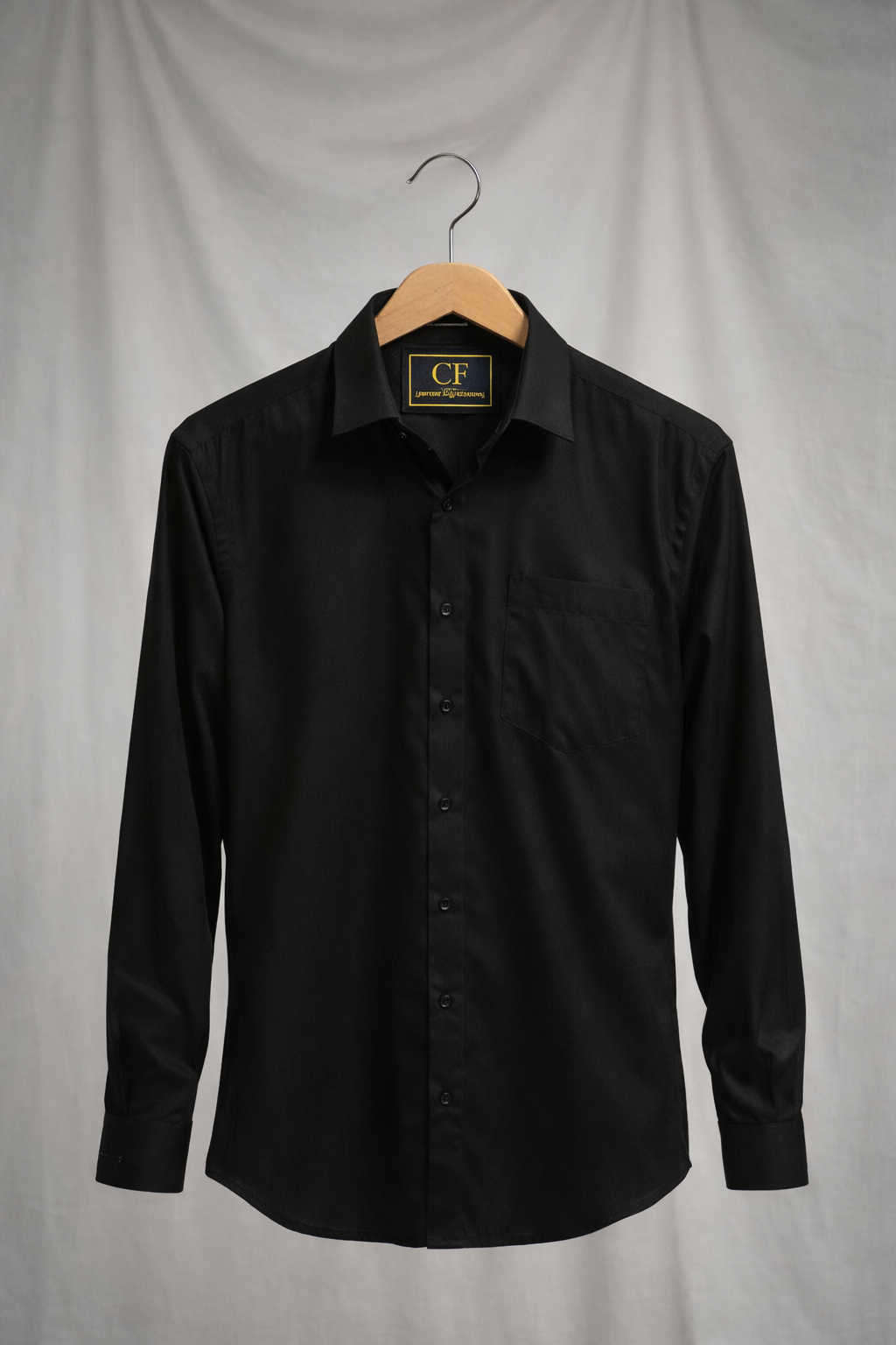 02 CF Solid Black Slim Fit Shirt
