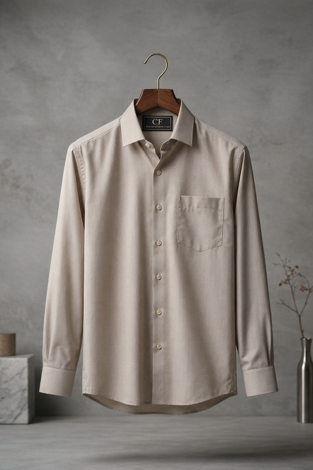 09 CF Solid Dobby Beige Slim Fit Shirt