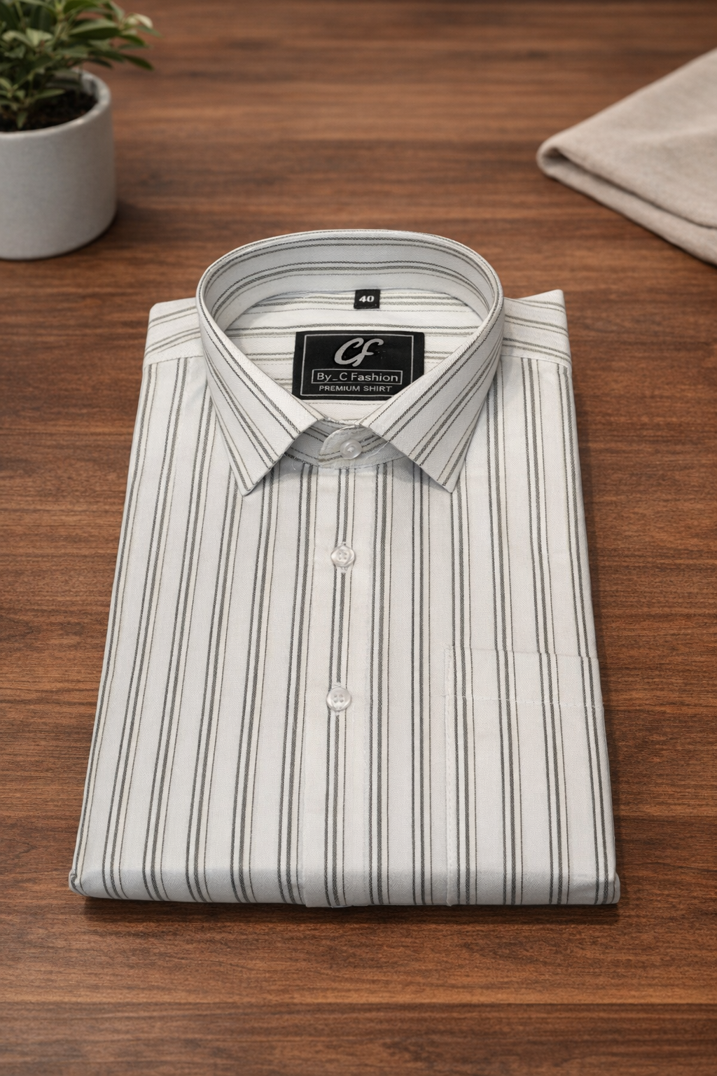 39 CF Grey Striped Print Slim Fit Shirt