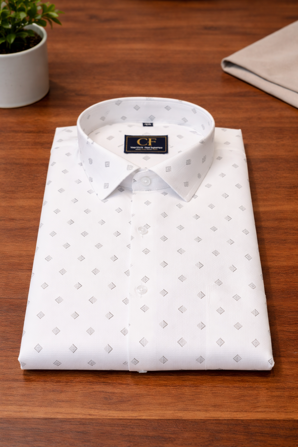 50 CF White Gray Prints Slim Fit Shirt