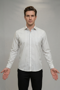 27 CF Twill-Stripe Grey Brown Slim Fit Shirt