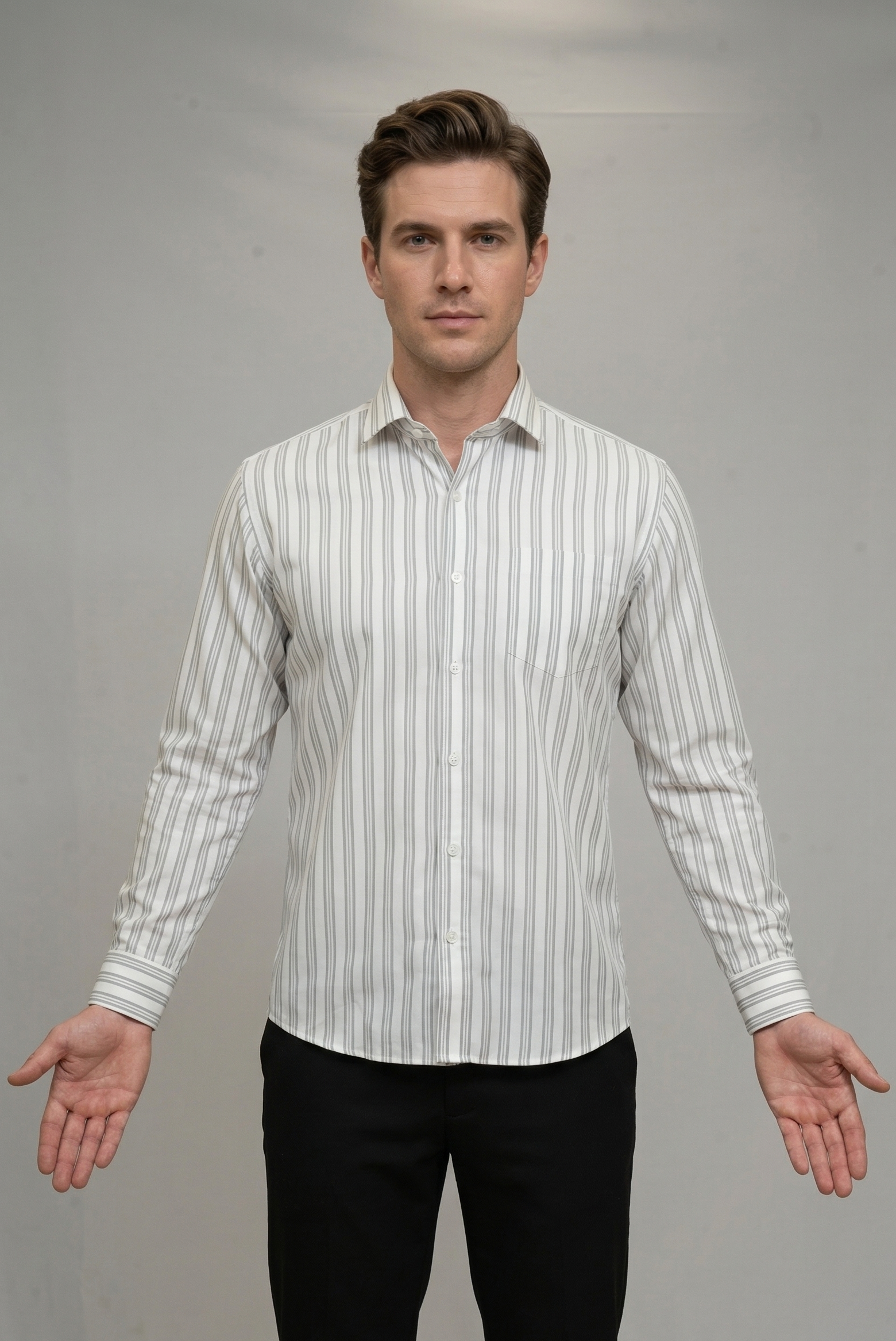 27 CF Twill-Stripe Grey Brown Slim Fit Shirt