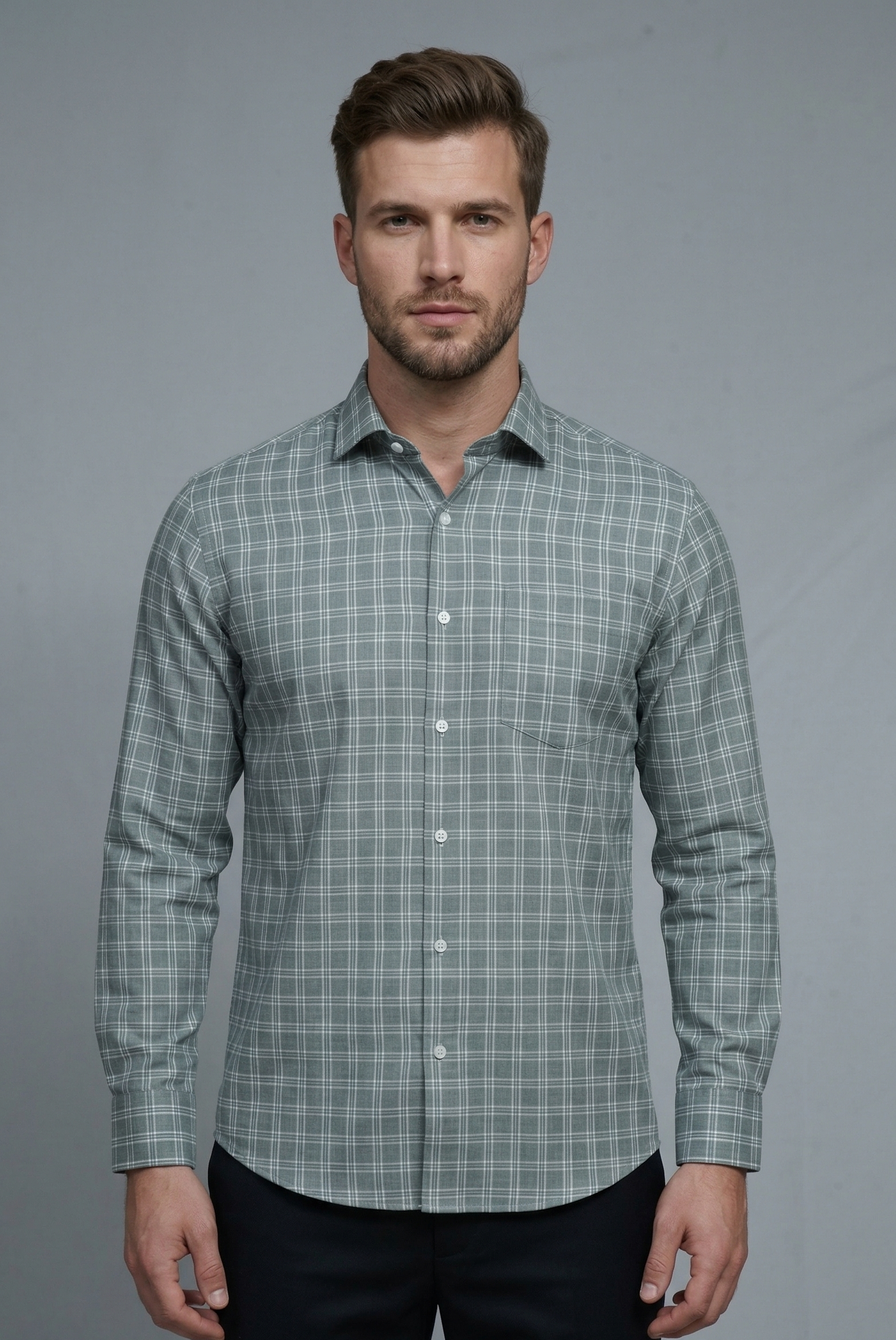 20 CF Dobby Check Pista Green Slim Fit Shirt