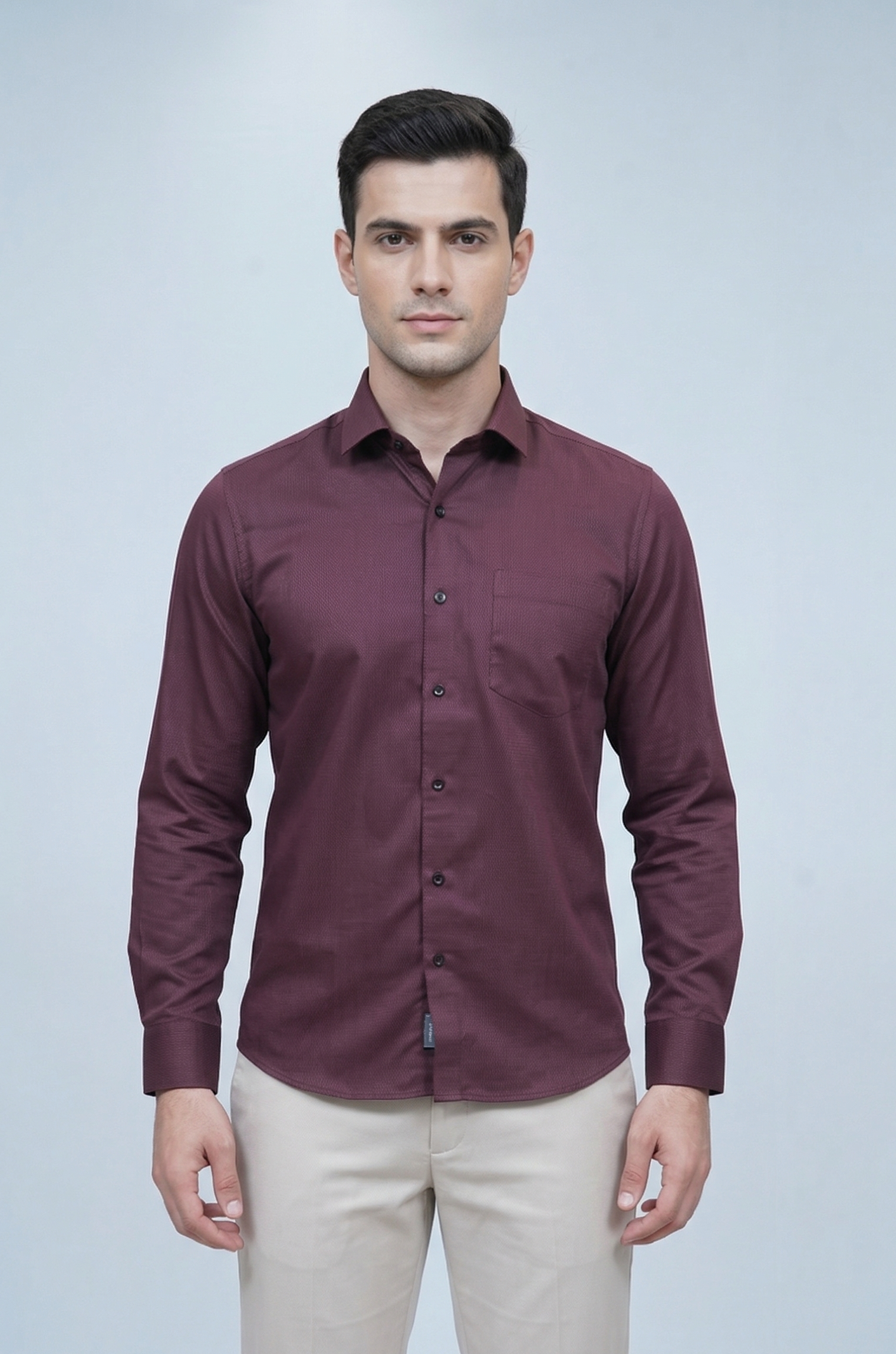 38 CF Solid Maroon Slim Fit Shirt