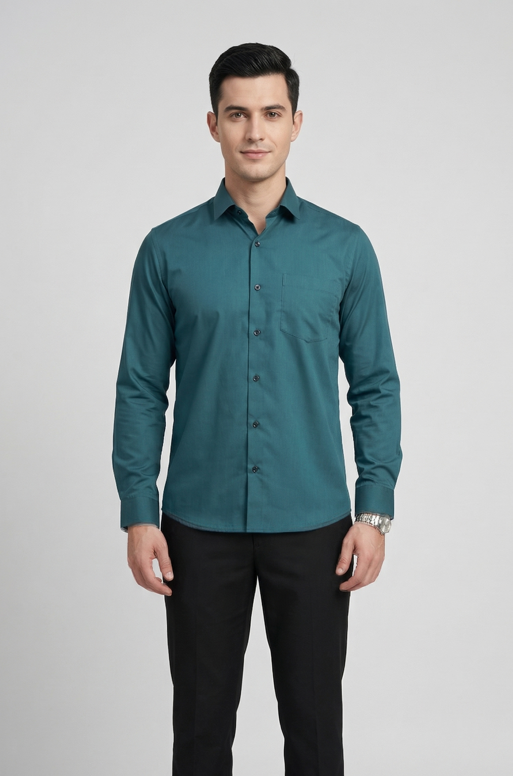 31 CF Twill Solid Peacock Green Slim Fit Shirt