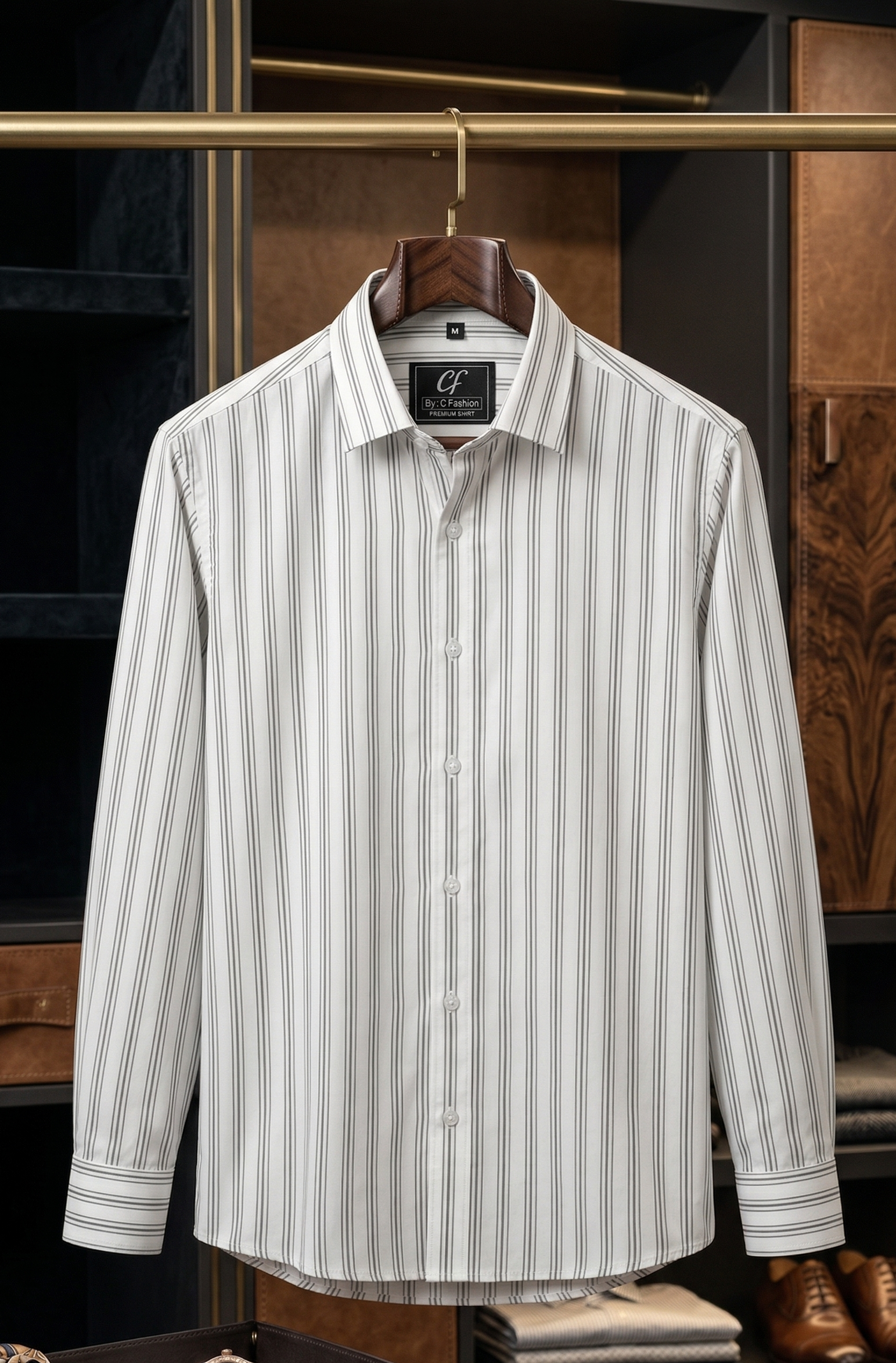 39 CF Grey Striped Print Slim Fit Shirt