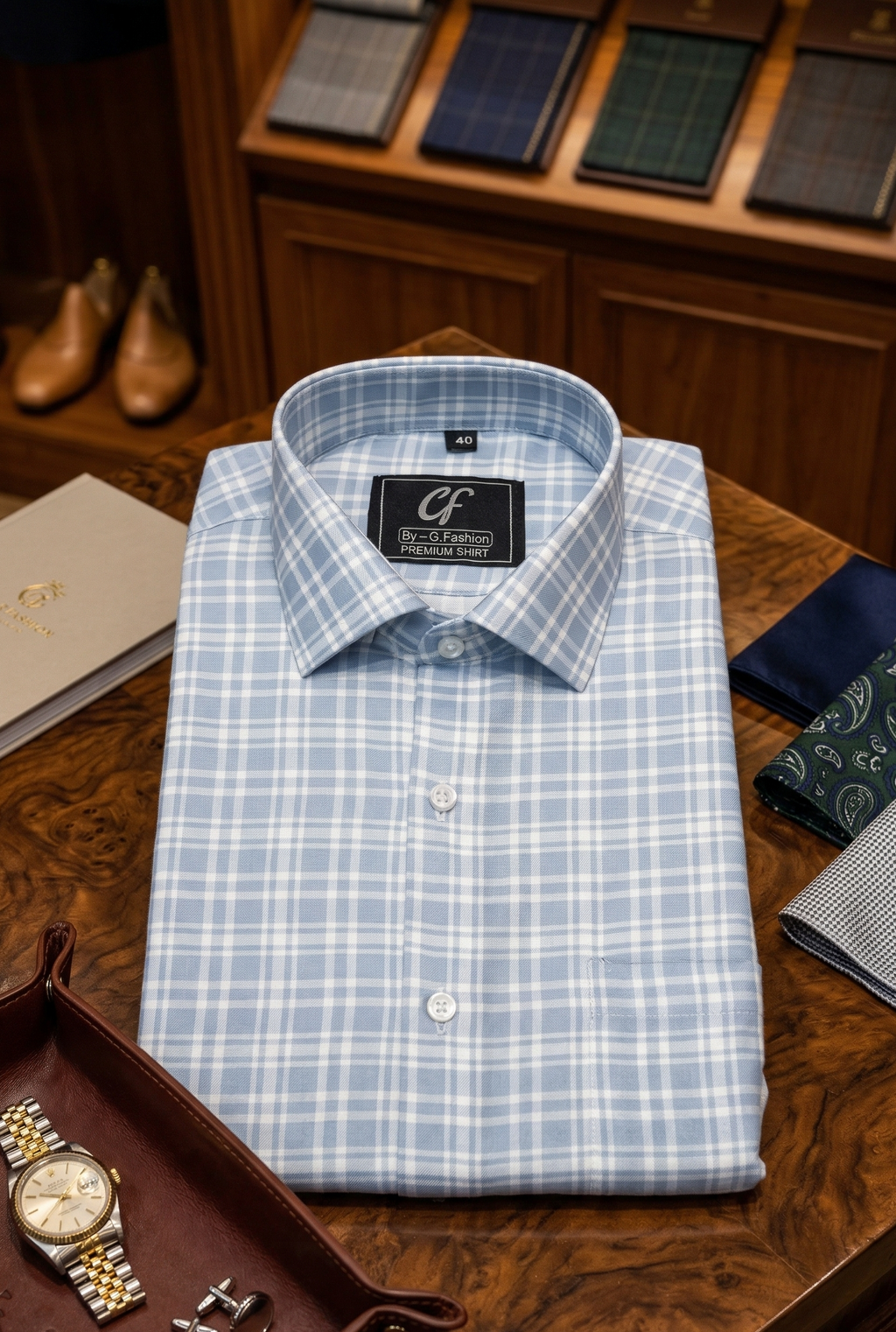 29 CF Sky Blue Checks Slim Fit Shirt
