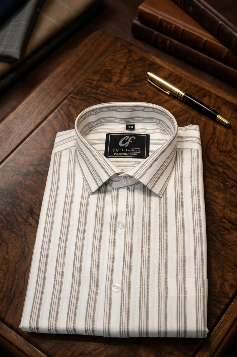 27 CF Twill-Stripe Grey Brown Slim Fit Shirt