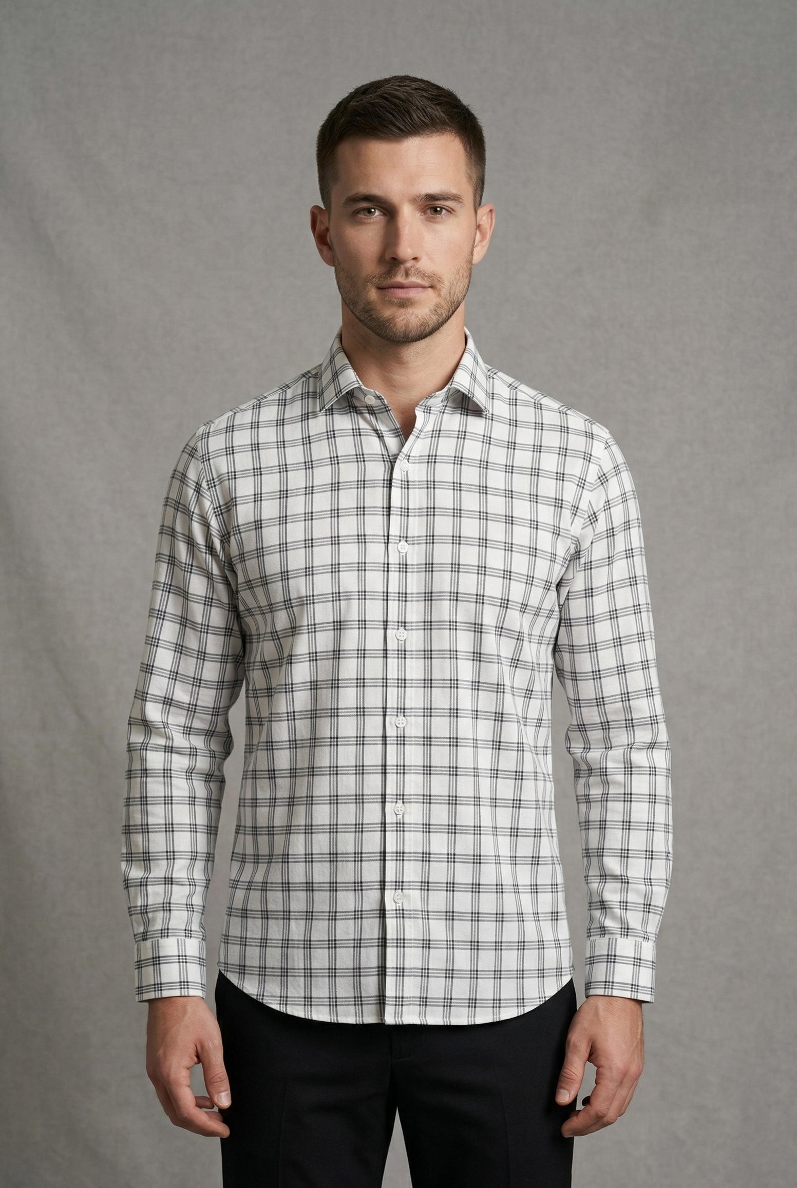 05 CF White Black Check Slim Fit Shirts