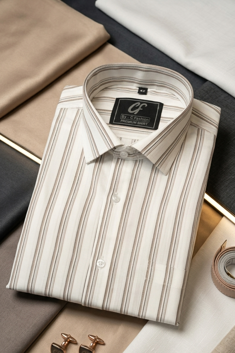 48 CF Jecord Stripe Brown with Black Slim Fit Shirt