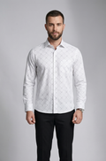 17 CF Dobby Print White Gray Slim Fit Shirt