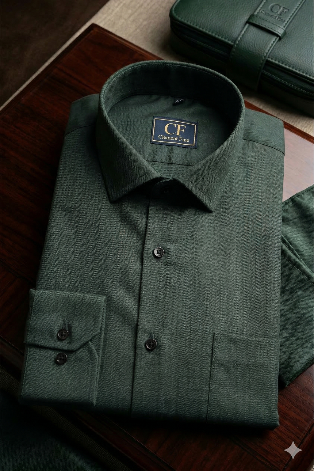 32 CF Solid Twill Green Slim Fit Shirt