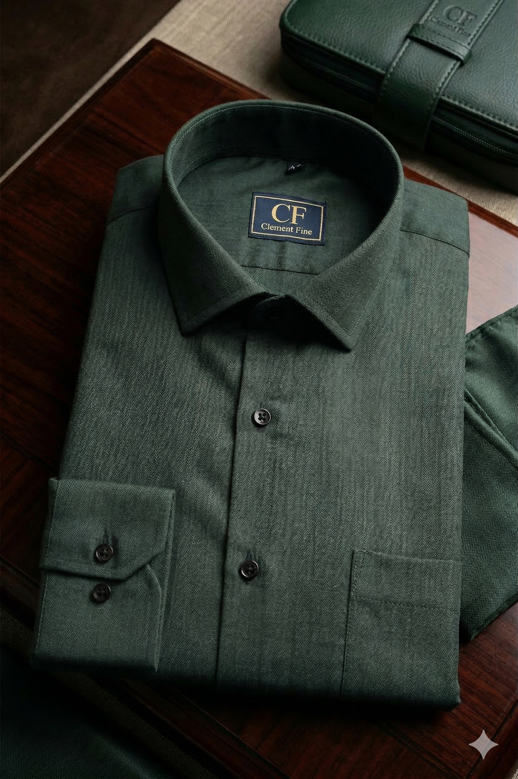 32 CF Solid Twill Green Slim Fit Shirt
