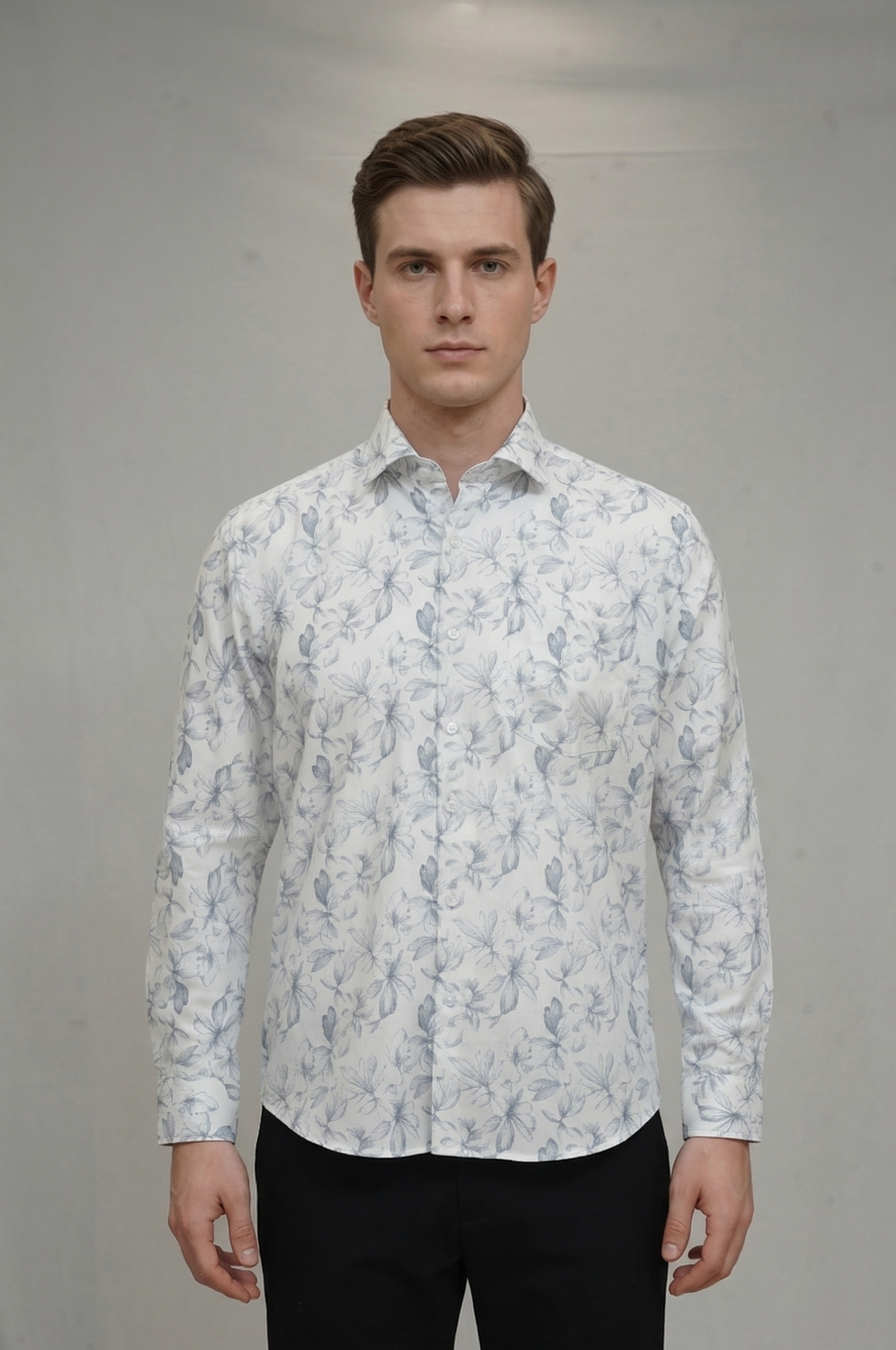 15 CF Structure Print Gray Slim Fit Shirt