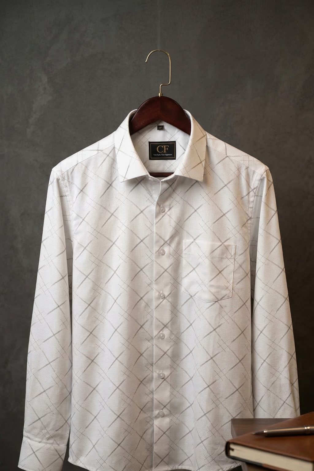 17 CF Dobby Print White Gray Slim Fit Shirt