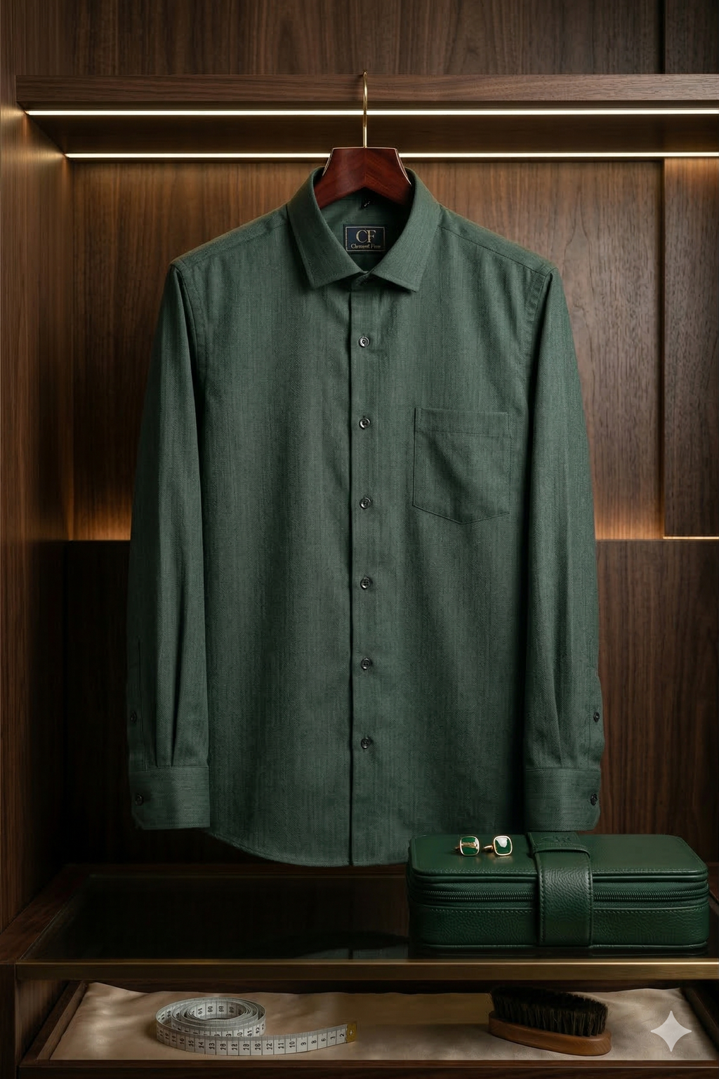 32 CF Solid Twill Green Slim Fit Shirt