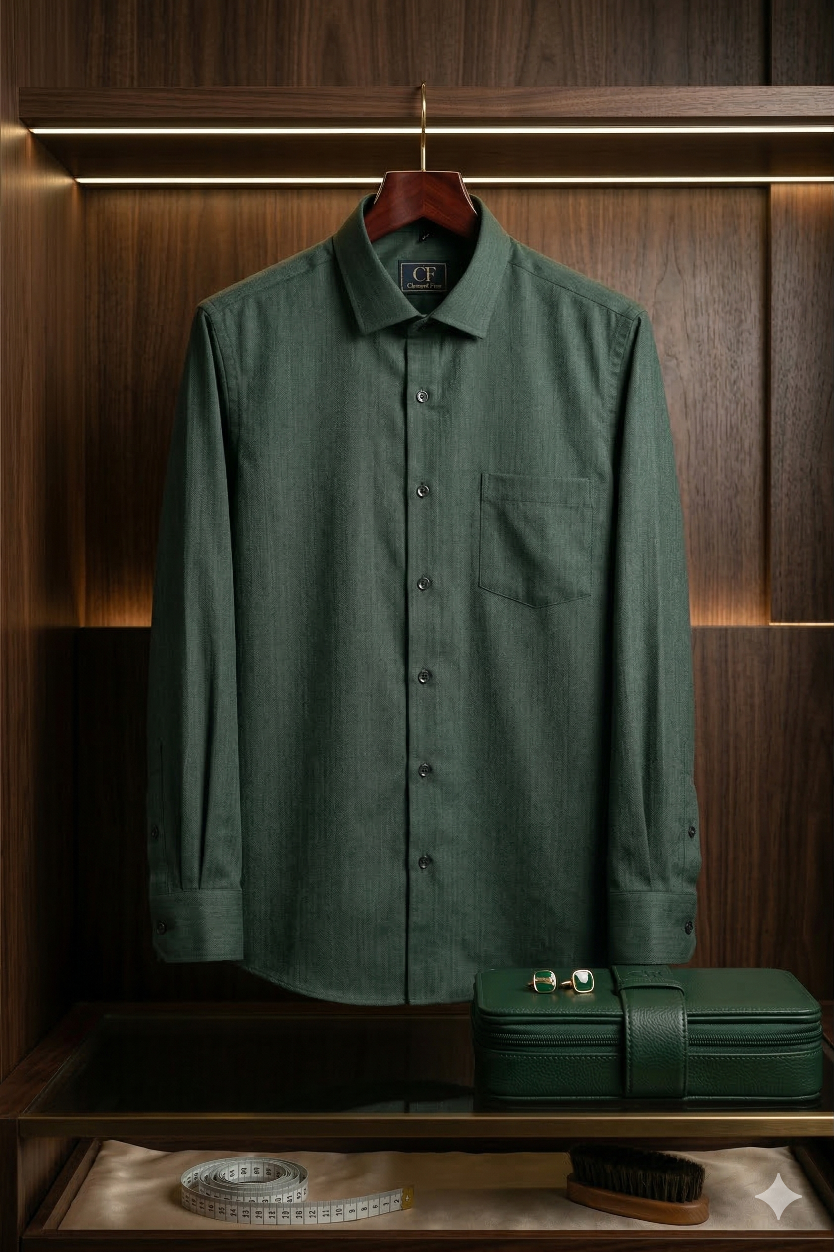 32 CF Solid Twill Green Slim Fit Shirt
