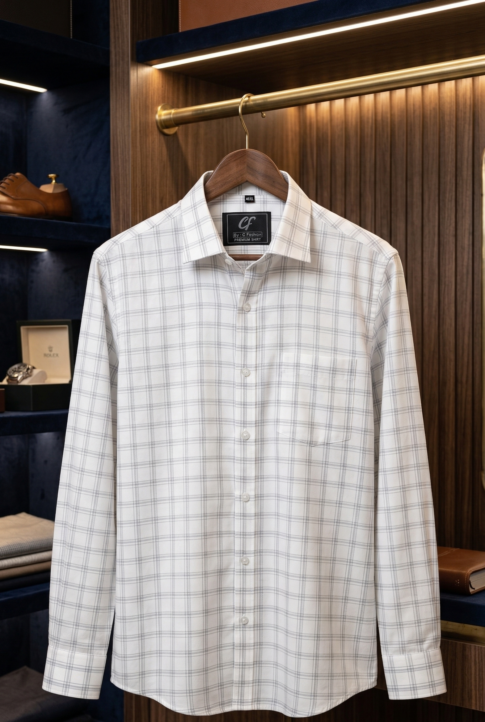 45 CF Jecord Checks Silver with Navy Blue