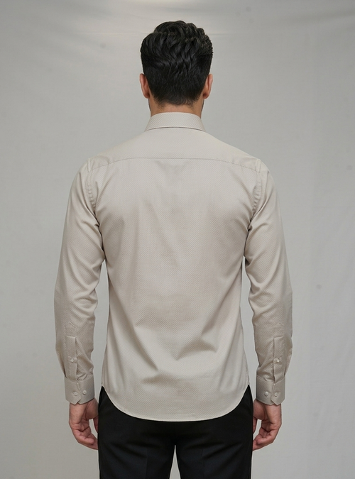 09 CF Solid Dobby Beige Slim Fit Shirt