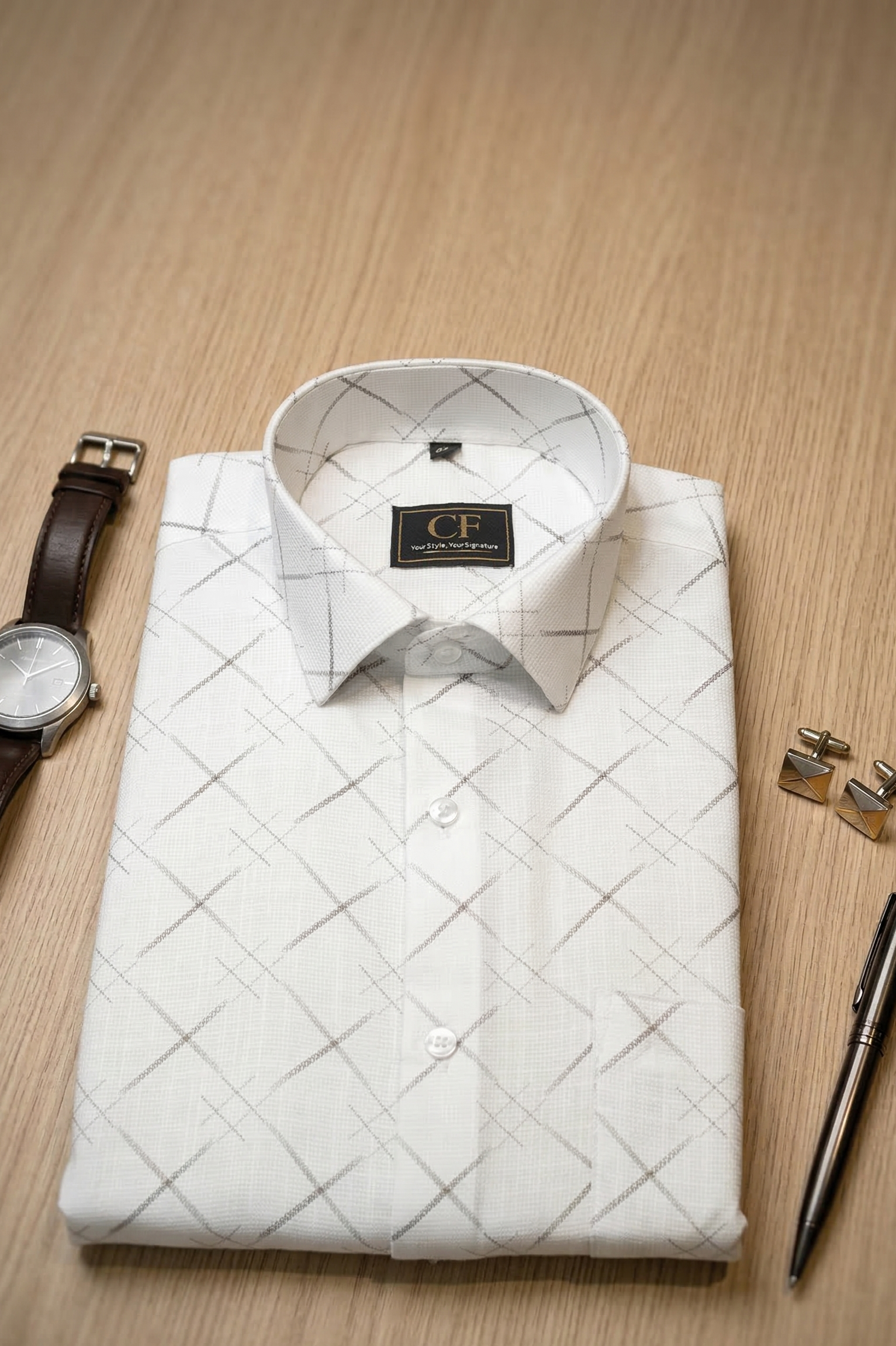 17 CF Dobby Print White Gray Slim Fit Shirt