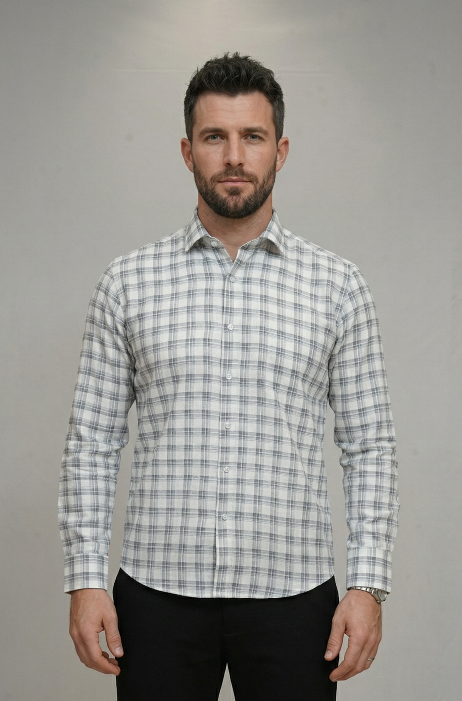 19 CF Dobby Gray Checks Slim Fit Shirt