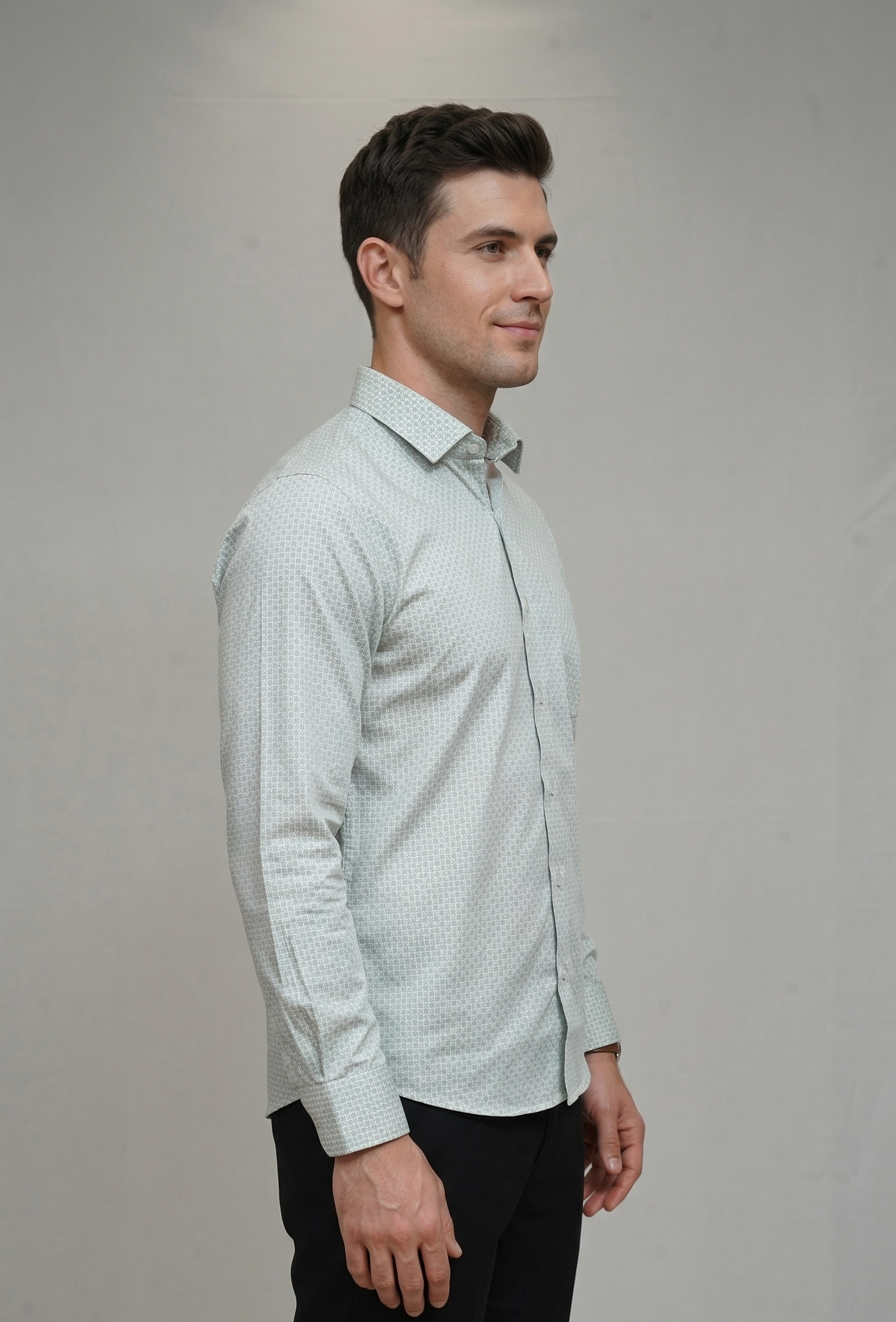 22 CF Grey Print Slim Fit Shirt