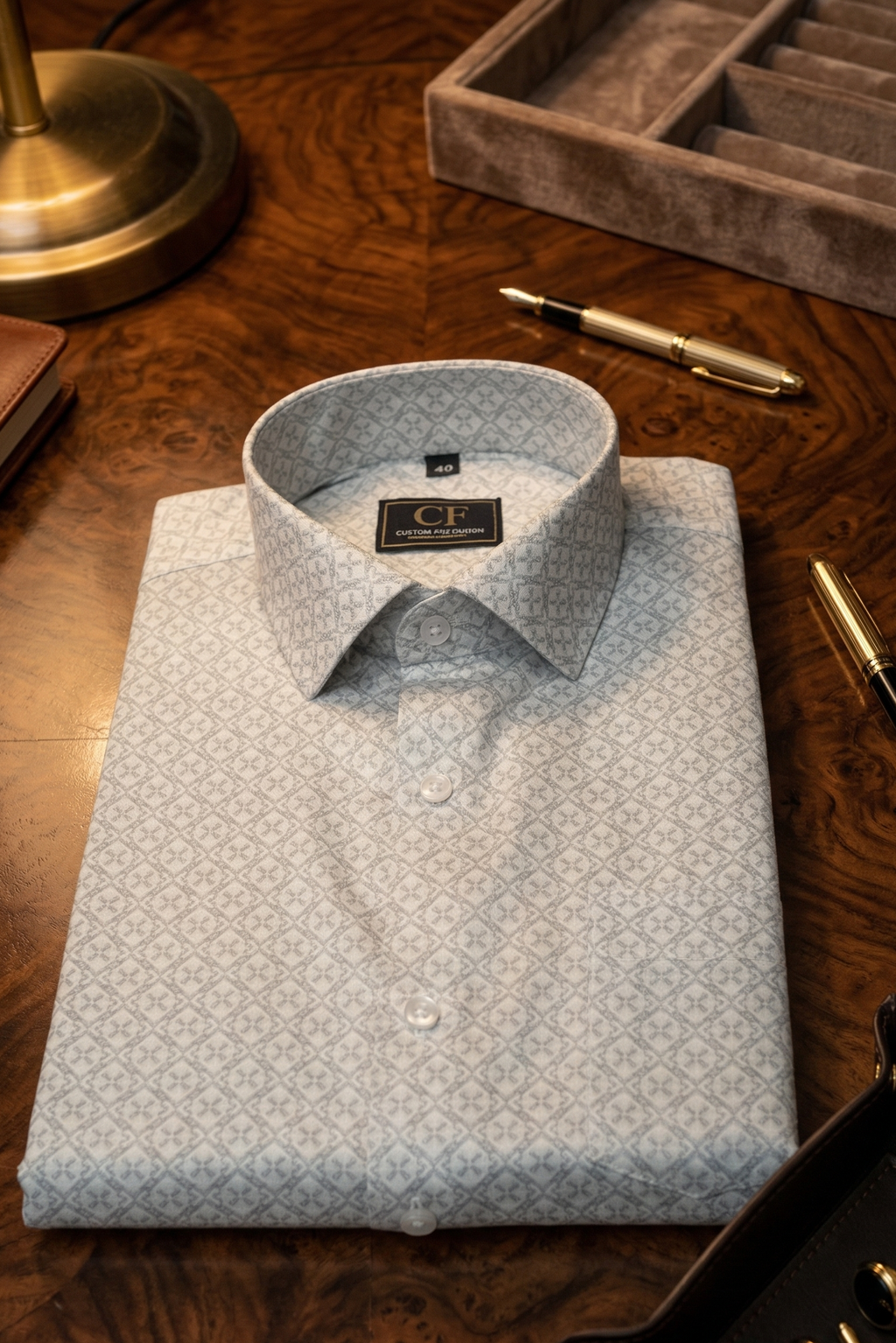 22 CF Grey Print Slim Fit Shirt