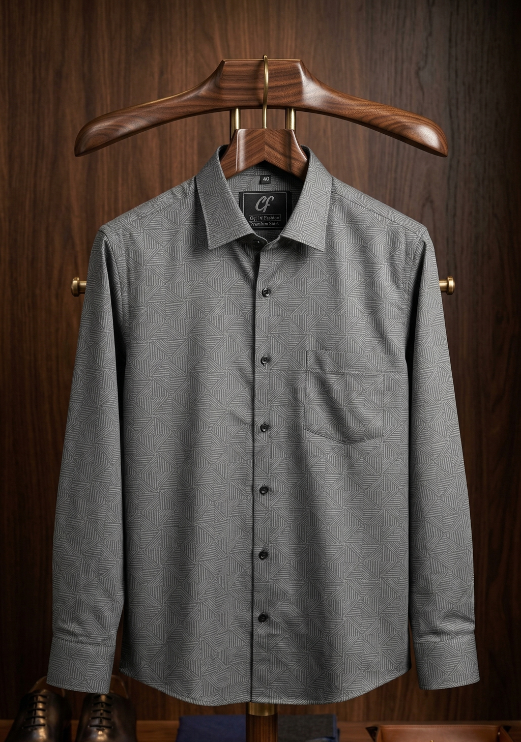 16 CF Dark Green Print Slim Fit Shirt