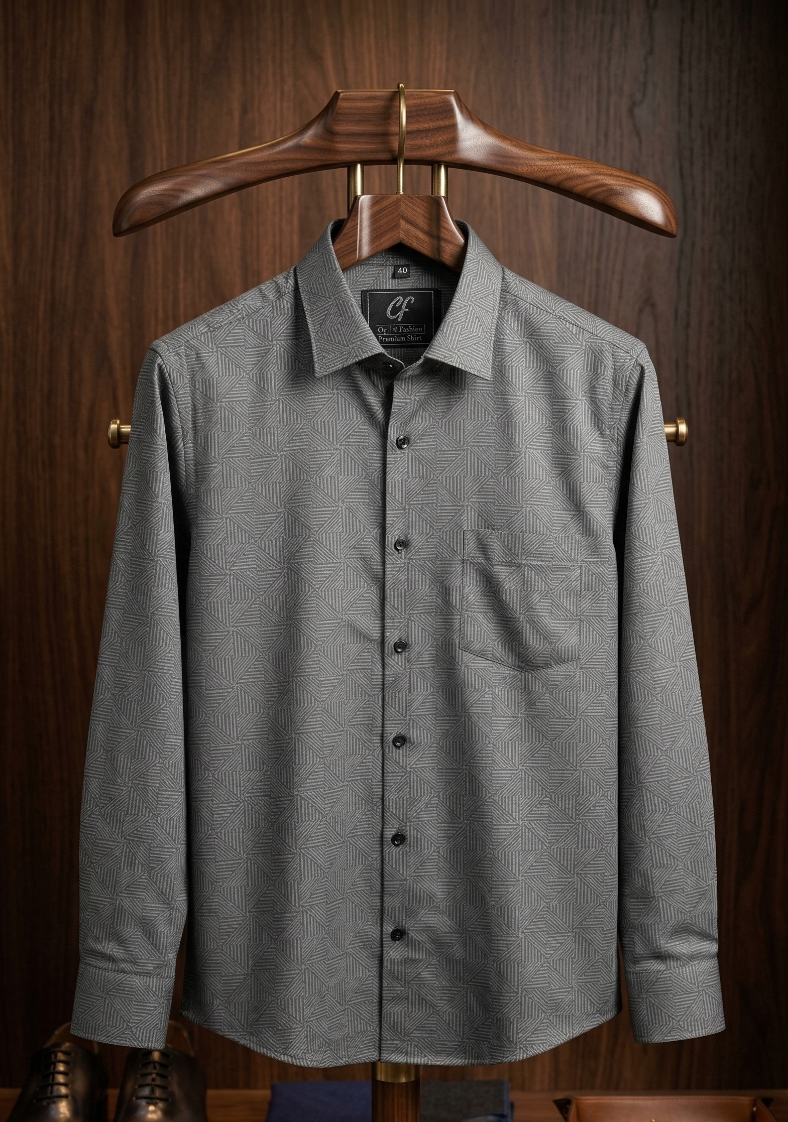 16 CF Dark Green Print Slim Fit Shirt