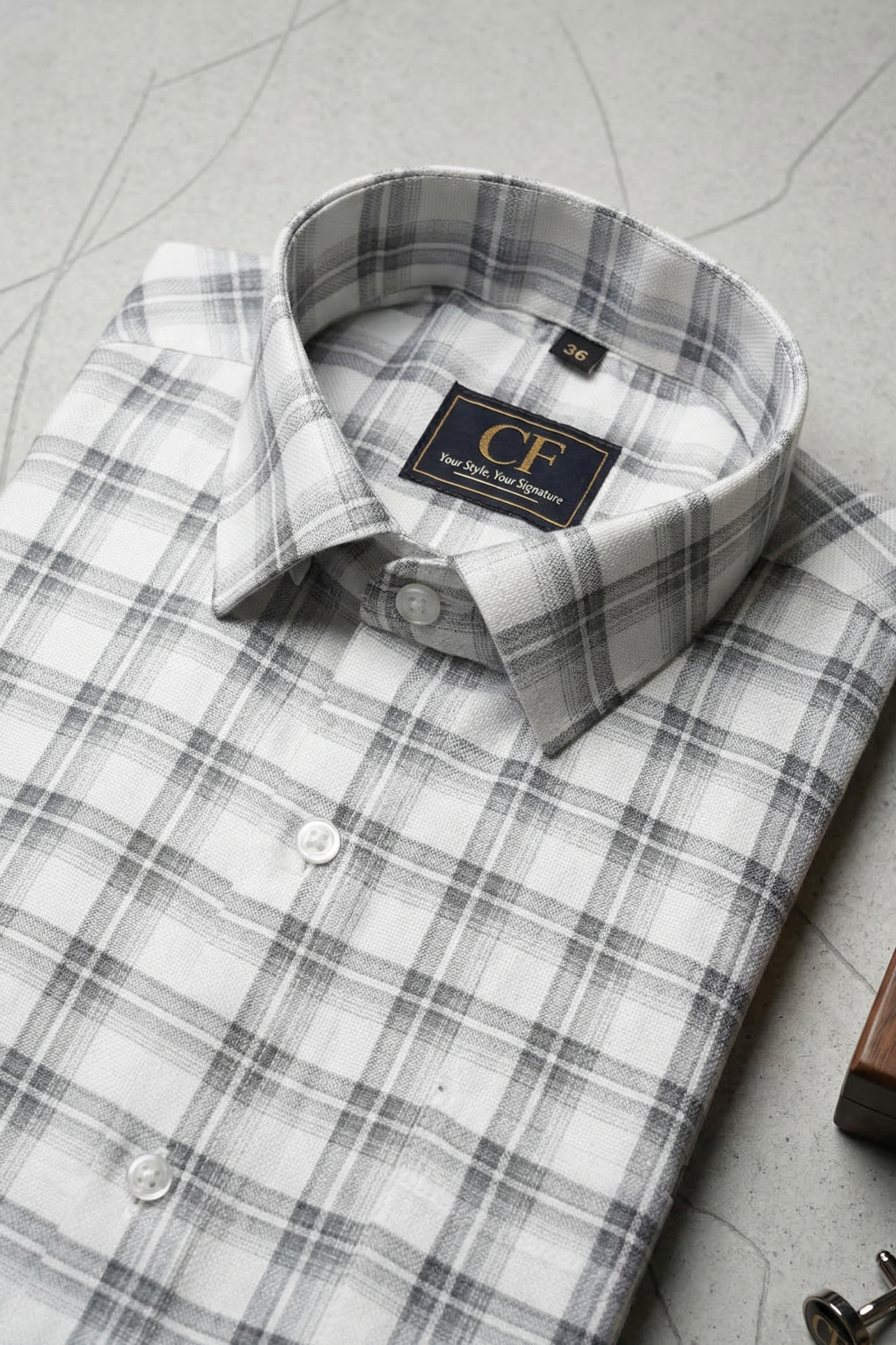 19 CF Dobby Gray Checks Slim Fit Shirt