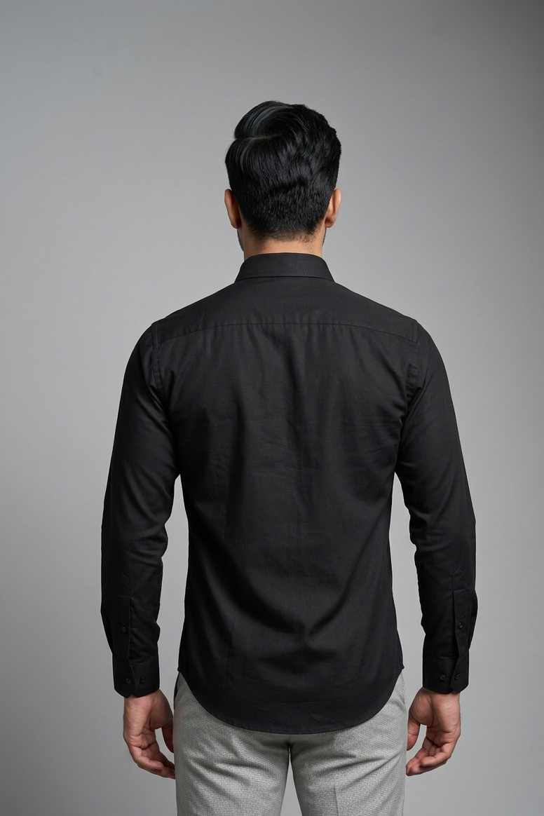 02 CF Solid Black Slim Fit Shirt