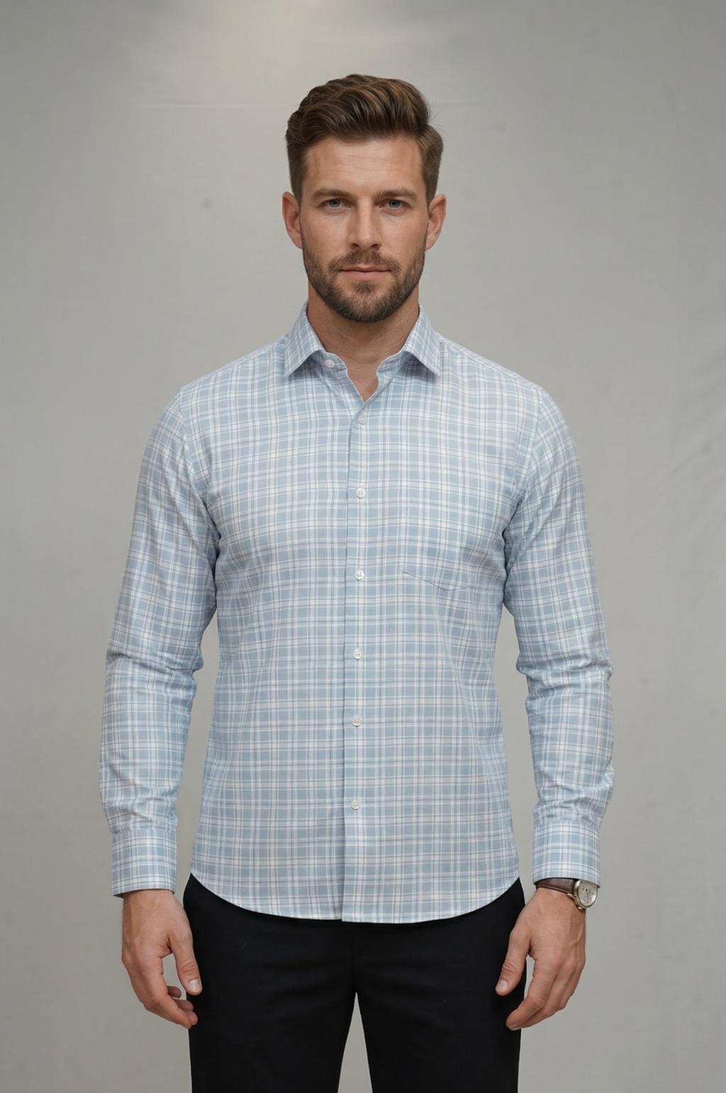 29 CF Sky Blue Checks Slim Fit Shirt