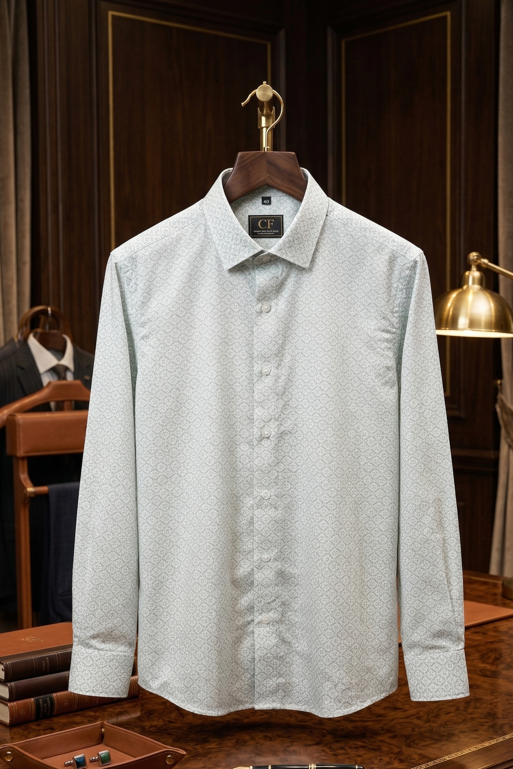 22 CF Grey Print Slim Fit Shirt