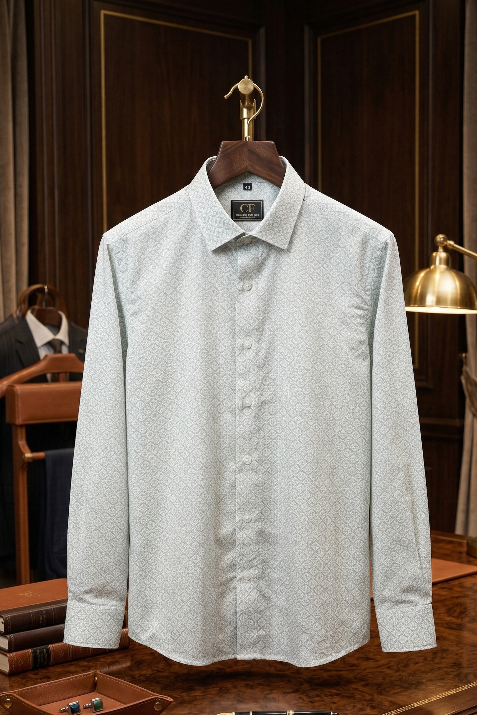22 CF Grey Print Slim Fit Shirt