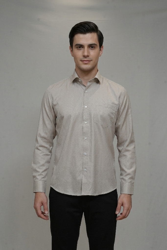 09 CF Solid Dobby Beige Slim Fit Shirt