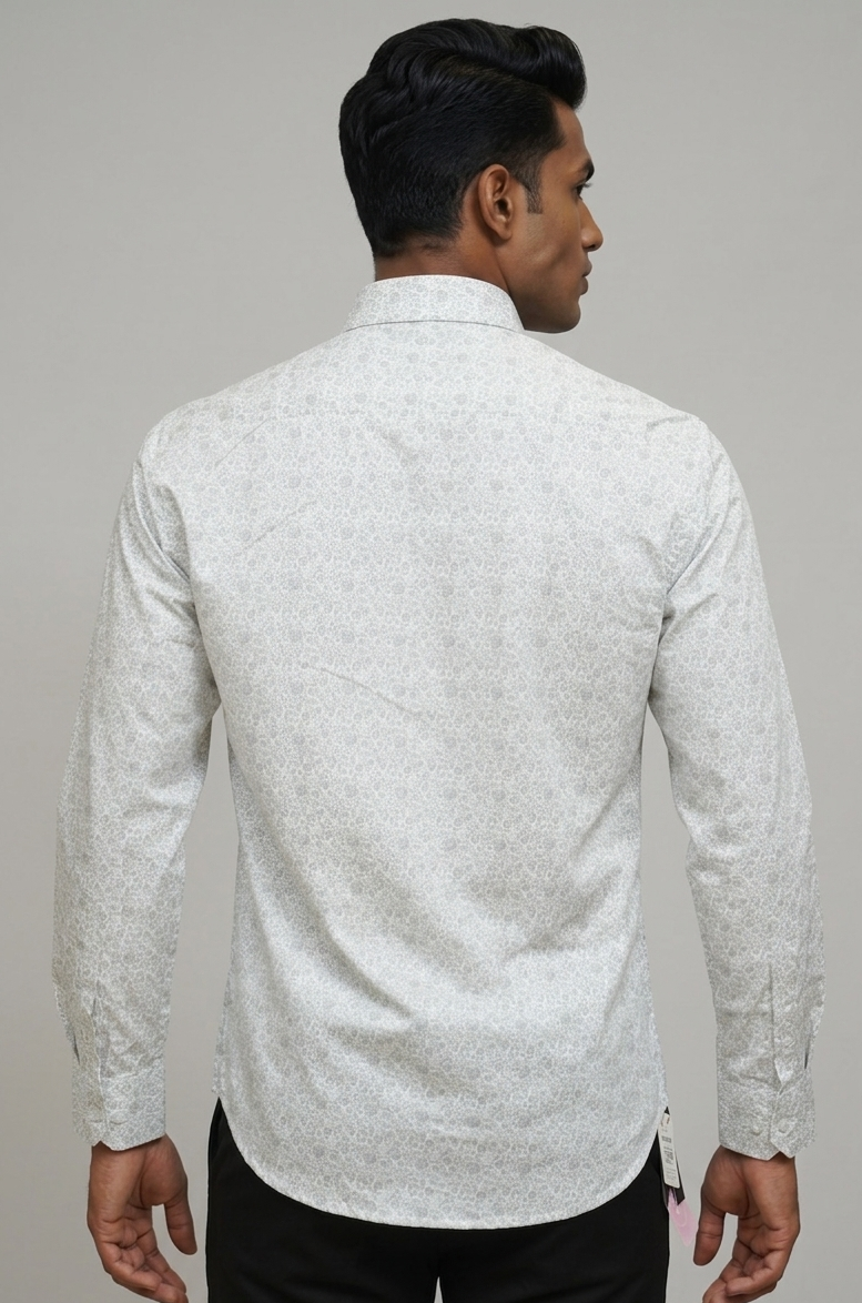 21 CF Gray-Beige Printed Slim Fit Shirt