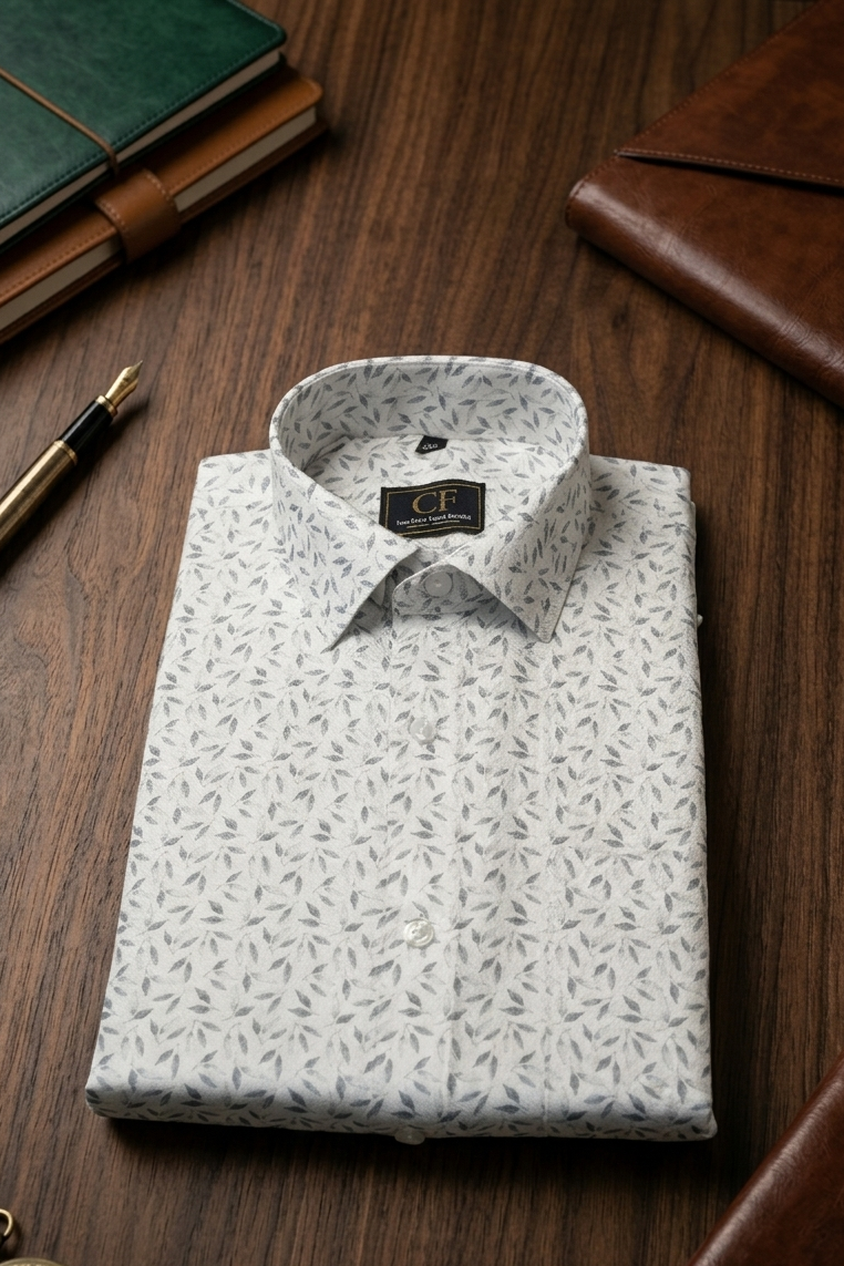 24 CF Green Print Slim Fit Shirt