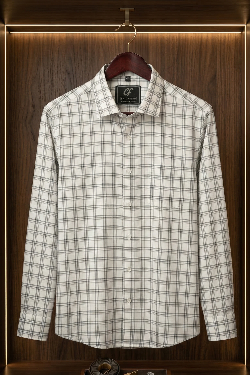 44 CF Dobby Checks Gray with Navy Blue Slim Fit Shirt