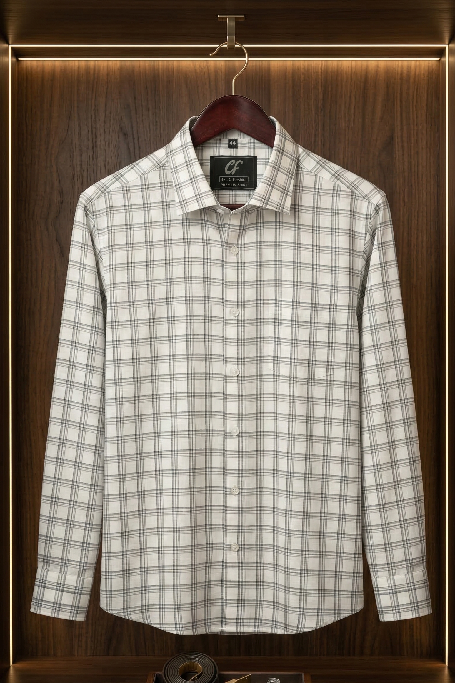 44 CF Dobby Checks Gray with Navy Blue Slim Fit Shirt