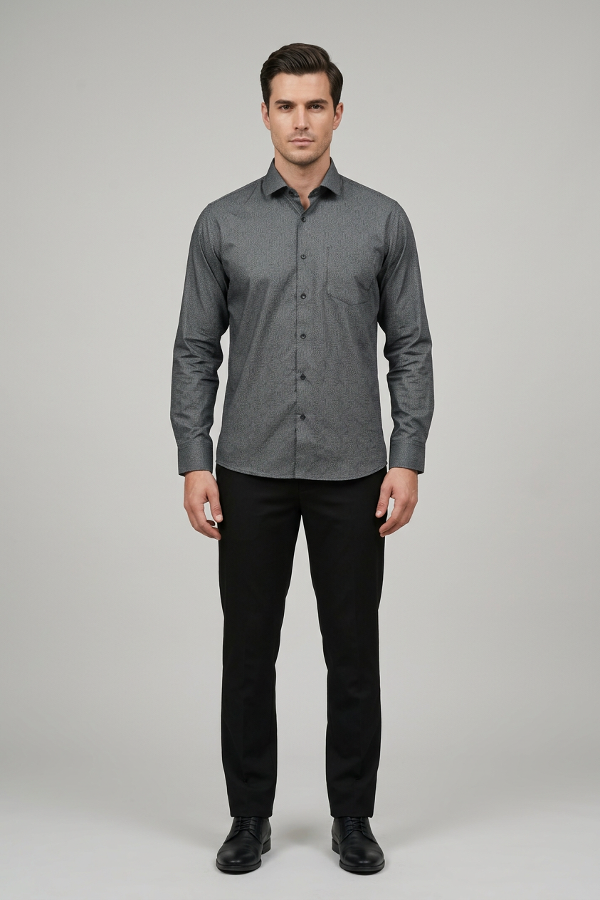 16 CF Dark Green Print Slim Fit Shirt