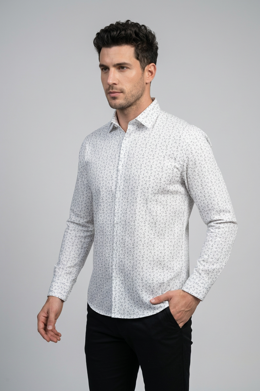 24 CF Green Print Slim Fit Shirt